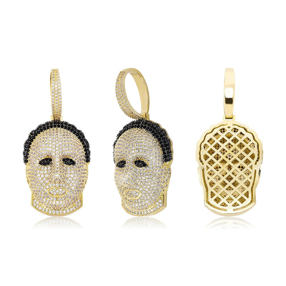 Jason Mask AAA Micro Pave 14k Gold Flooded Ice Bling Pendant Chain Necklace