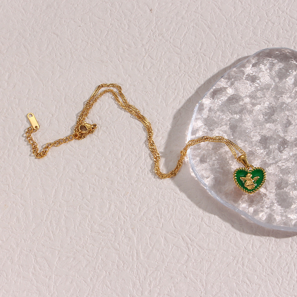 18k Gold Stainless Steel Tarnish Free Angel Heart Enamel Pendant Necklaces