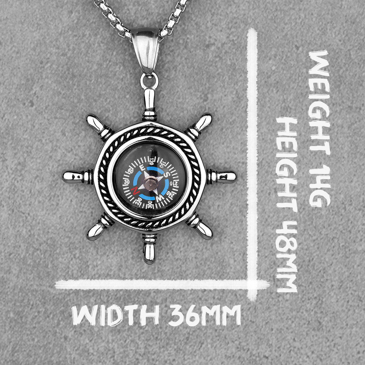 Mens No Fade Stainless Steel Captains Wheel Compass Street Wear Pendant Chain