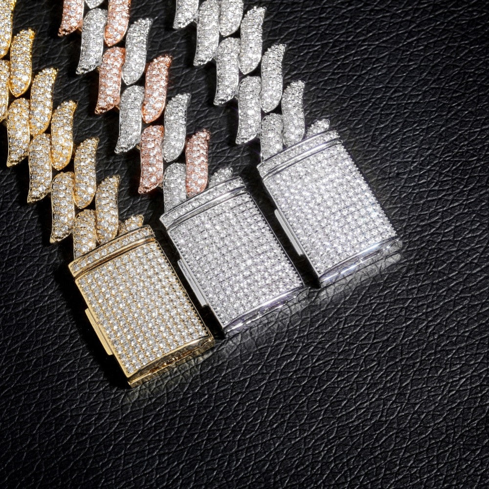 16mm Big Box Clasp 14k Rose Gold Silver Flooded Ice Miami Cuban Link AAA Micro Pave Stone Chain