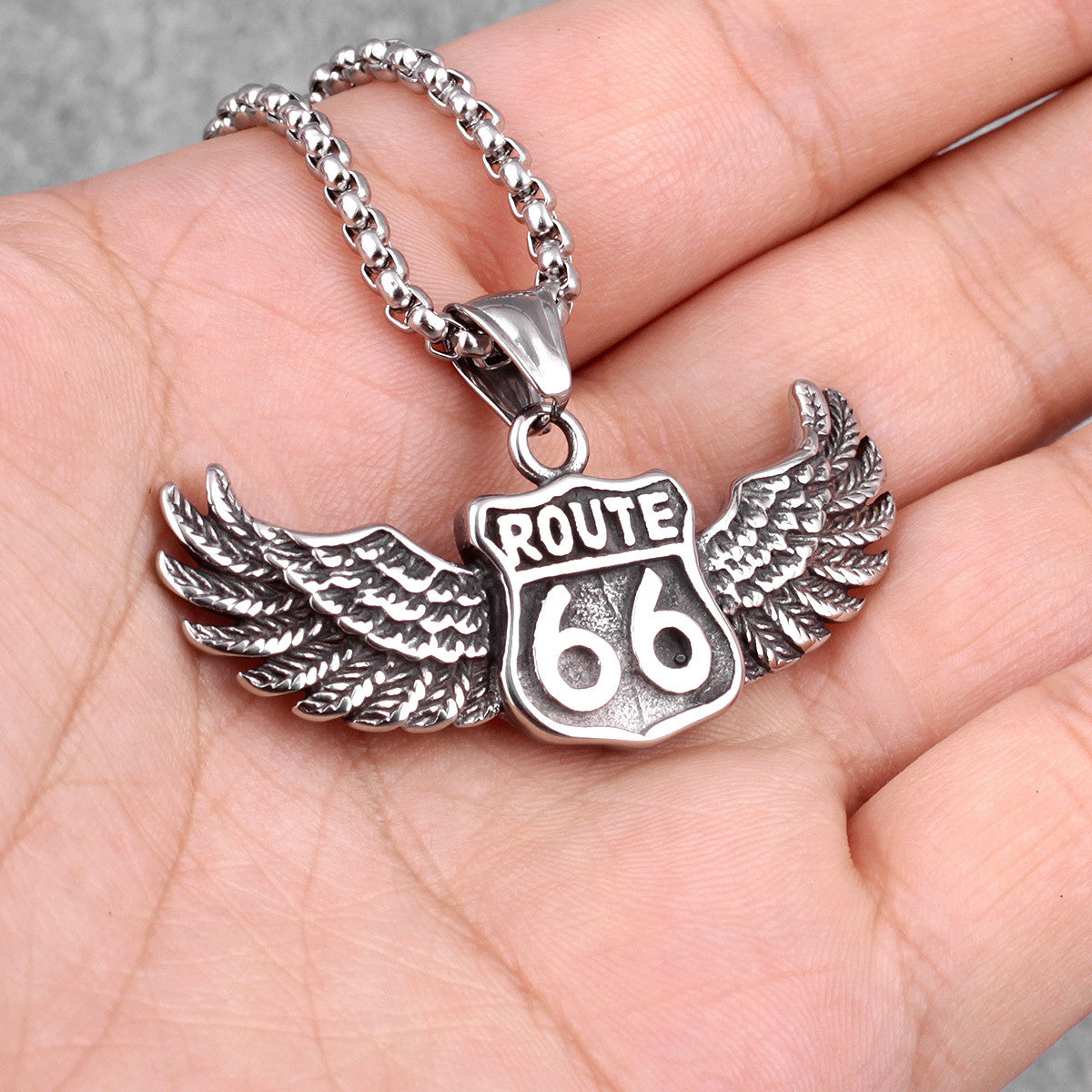 Mens Biker Life Route 66 316L No Fade Stainless Steel Street Wear Pendant Chain Necklace