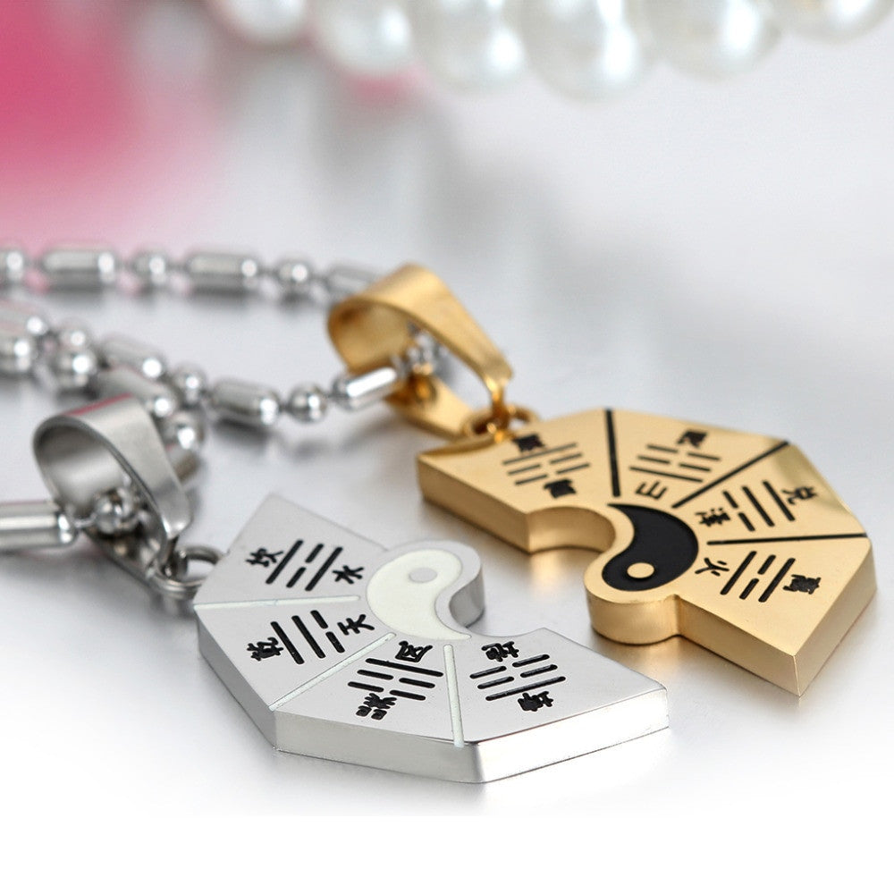 Yin Yang Bagua 2 Piece Silver Gold over Stainless Steel High Fashion Pendants