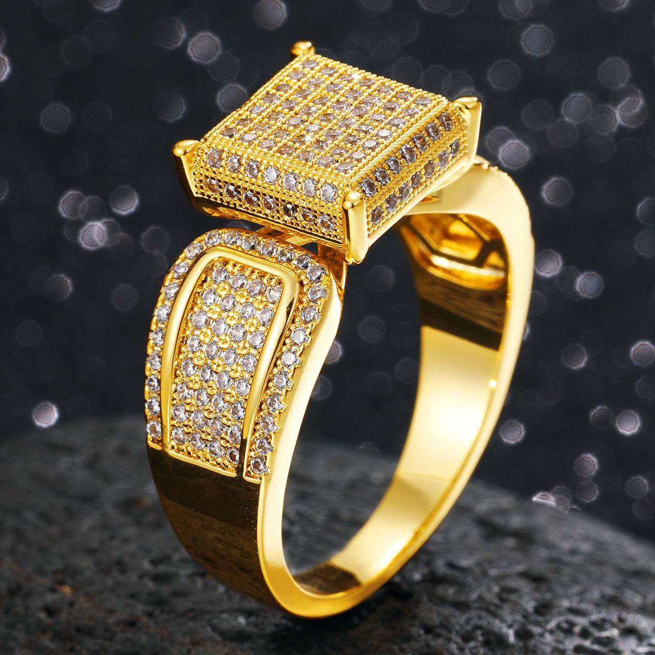 True Micro Pave Mens Flooded Ice Four Corner Hip Hop Rings