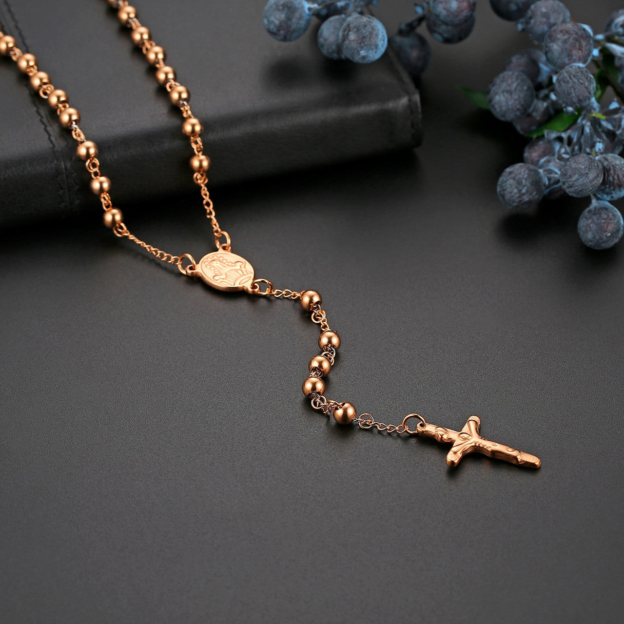 Vintage Look Classic Style Stainless Steel No Fade Rosary Beads Jesus Christ Crucifix Cross Pendant