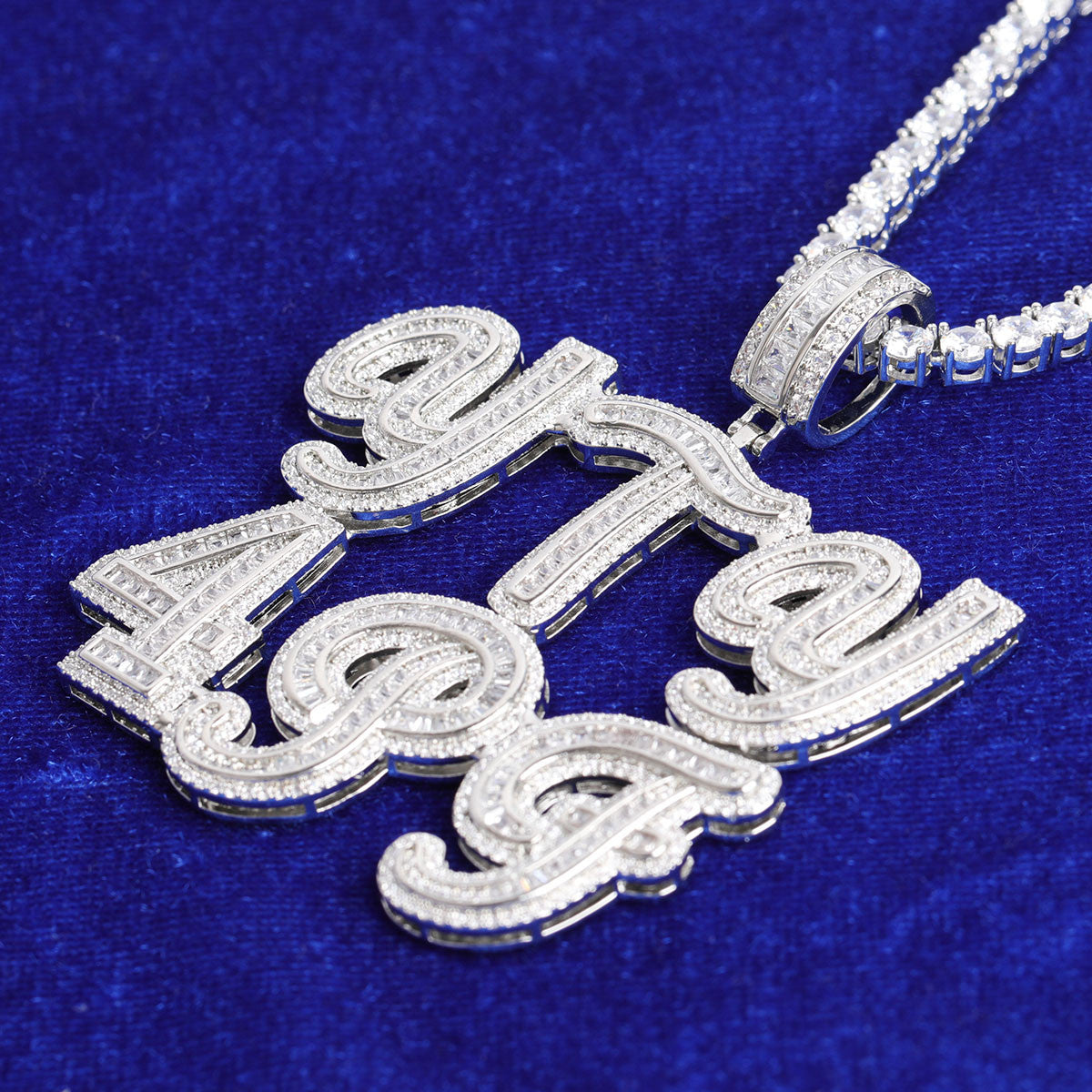 Frosted Script | Hip Hop VVS Diamond CZ Baguette Stone Custom Made Pendant