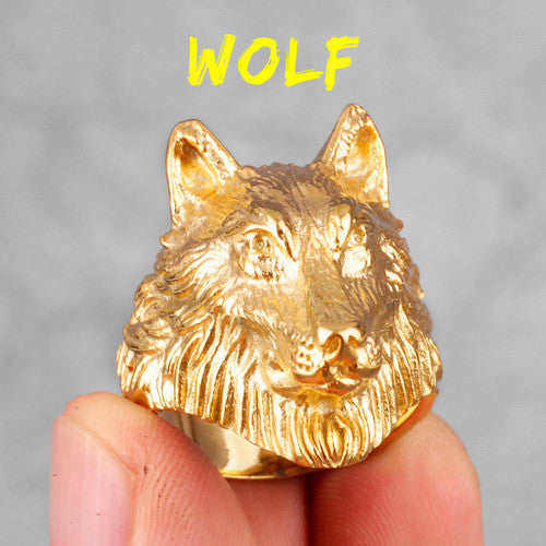 Mens Alpha Dog 14k Gold Silver No Fade Stainless Steel Wolf Street Wear Rings