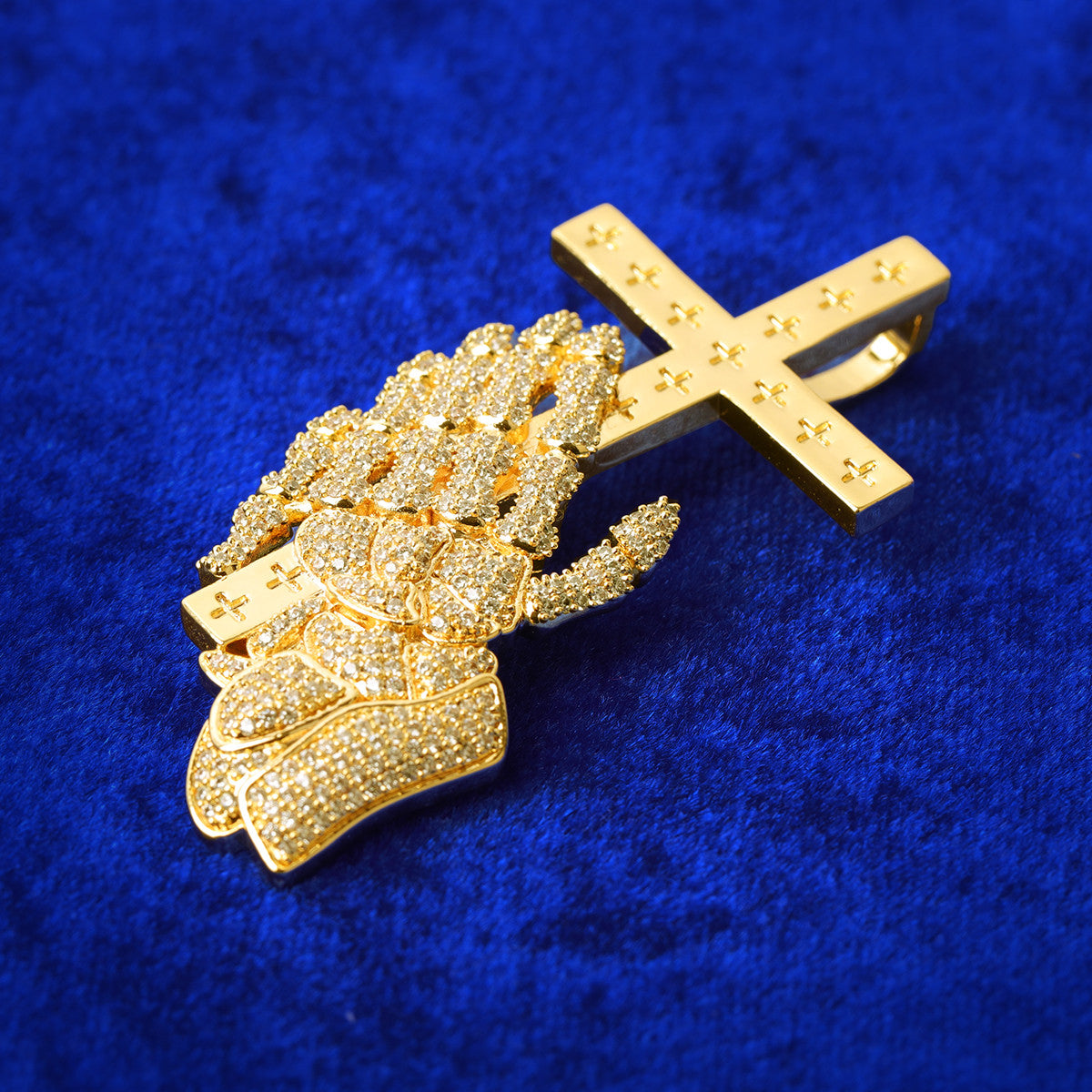 The Faithful | VVS Diamnd CZ Prayer Hands Holding Cross Iced Blinged Out Pendant
