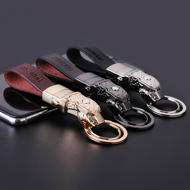 Genuine Leather Leopard Dragon Luxury Mens Car Key Chain