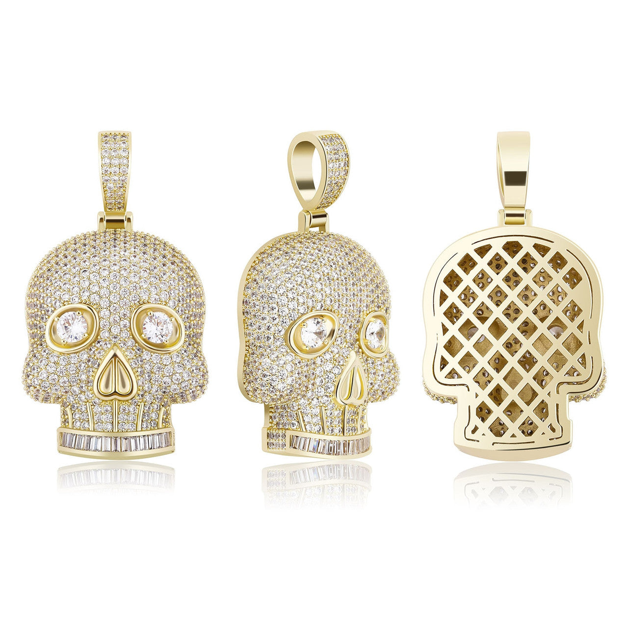 Totally Iced Full Micro Pave Stone Eye Hip Hop Skull Pendant Chain Necklaces