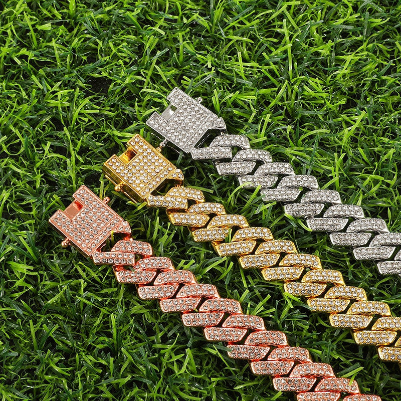 13.5mm Hip Hop Paved Set 14k Silver Rose Gold AAA Bling Miami Cuban Link Chain Necklace