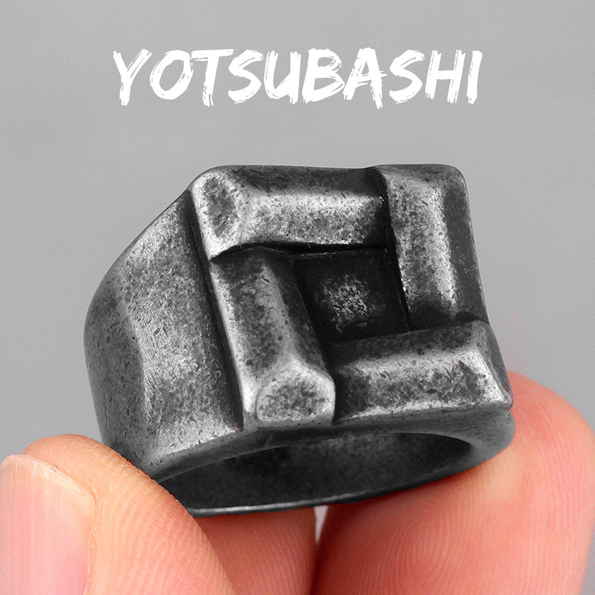 Mens Retro Designer Yotsubashi No Tarnish Stainless Steel Unique Square Street Wear Rings