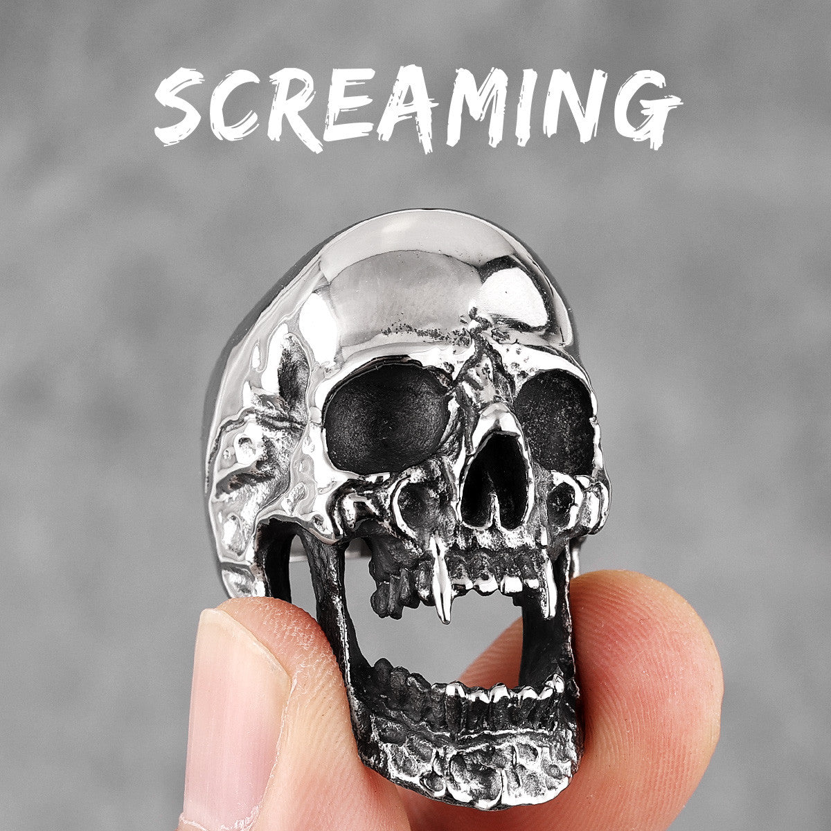 Mens Stainless Steel Screaming Demon Hell Skull Street Wear Rings