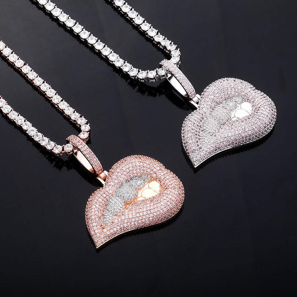Hip Hop Sexy Ladies Drip Drop Bottom Lip Bite Bling Micro Pave Pendant Chain Necklace
