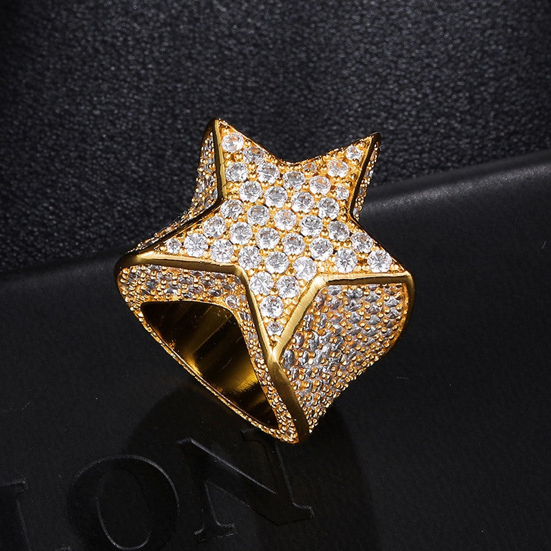 18k Gold .925 Silver AAA Simulated Diamond Crushed Ice Super Star Hip Hop Rings
