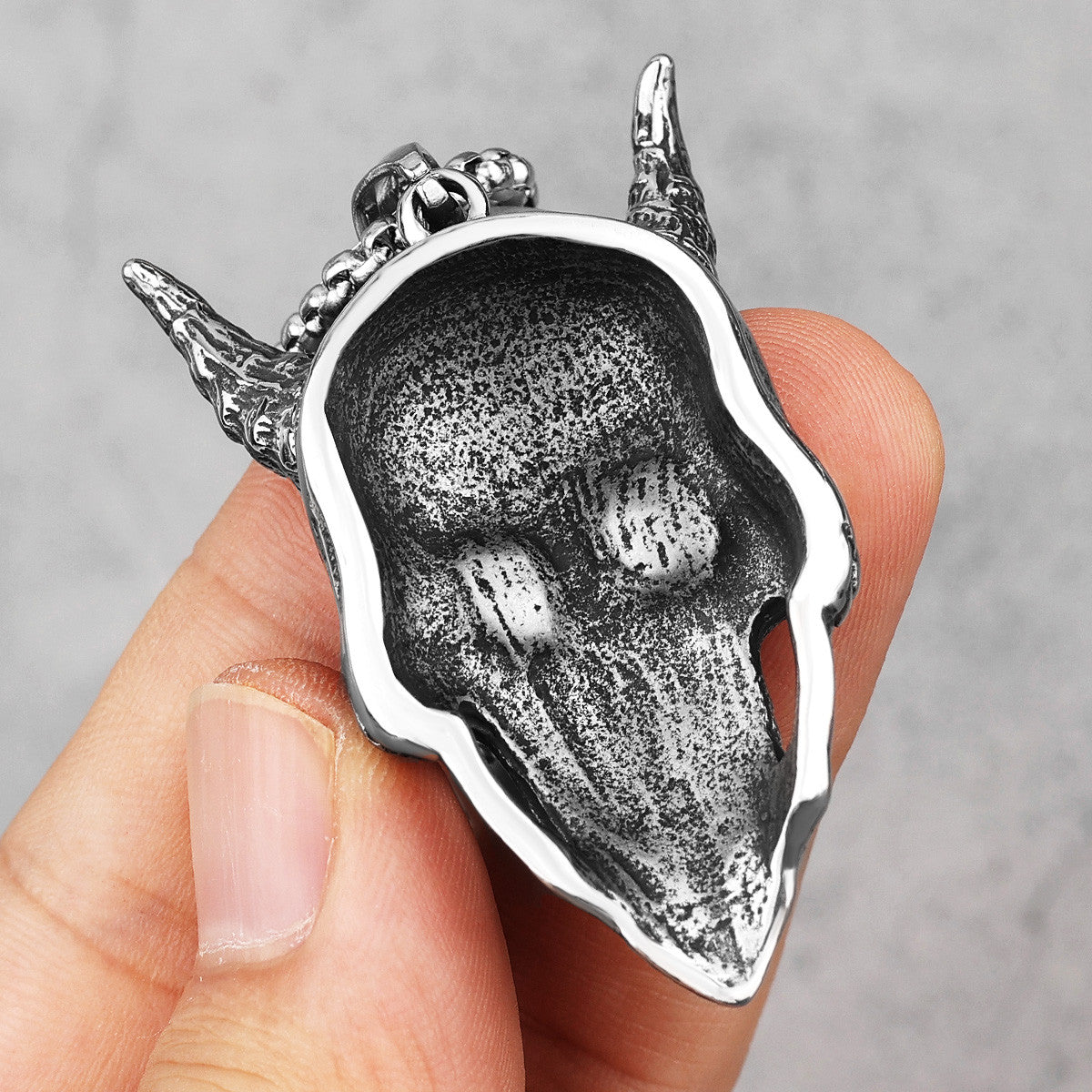 Fallen Angel Lucifer | No Fade Solid Stainless Steel Horned Skull Cross Pendant