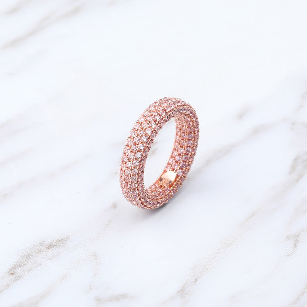 14k Yellow Rose Gold Over 925 Sterling Silver Flooded Ice Solid Thick Circle Iced Rings