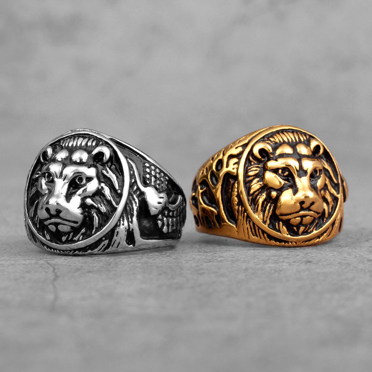 Mens King Of The Jungle 316L 14k Gold Silver No Fade Stainless Steel Street Wear Rings