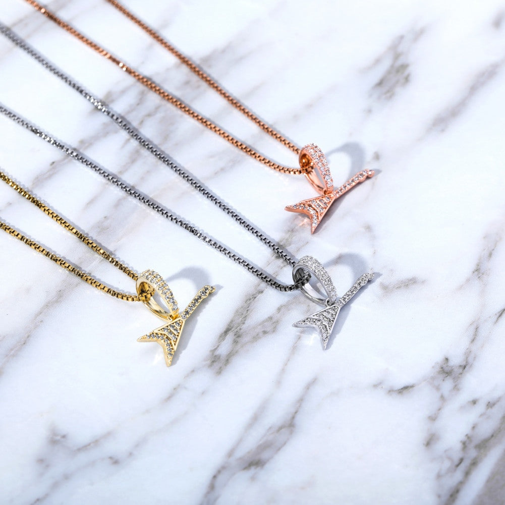 White Rose Gold Silver 925 Sterling Silver 80's Rocker Guitar Street Rock Micro Pendant Chain Necklace