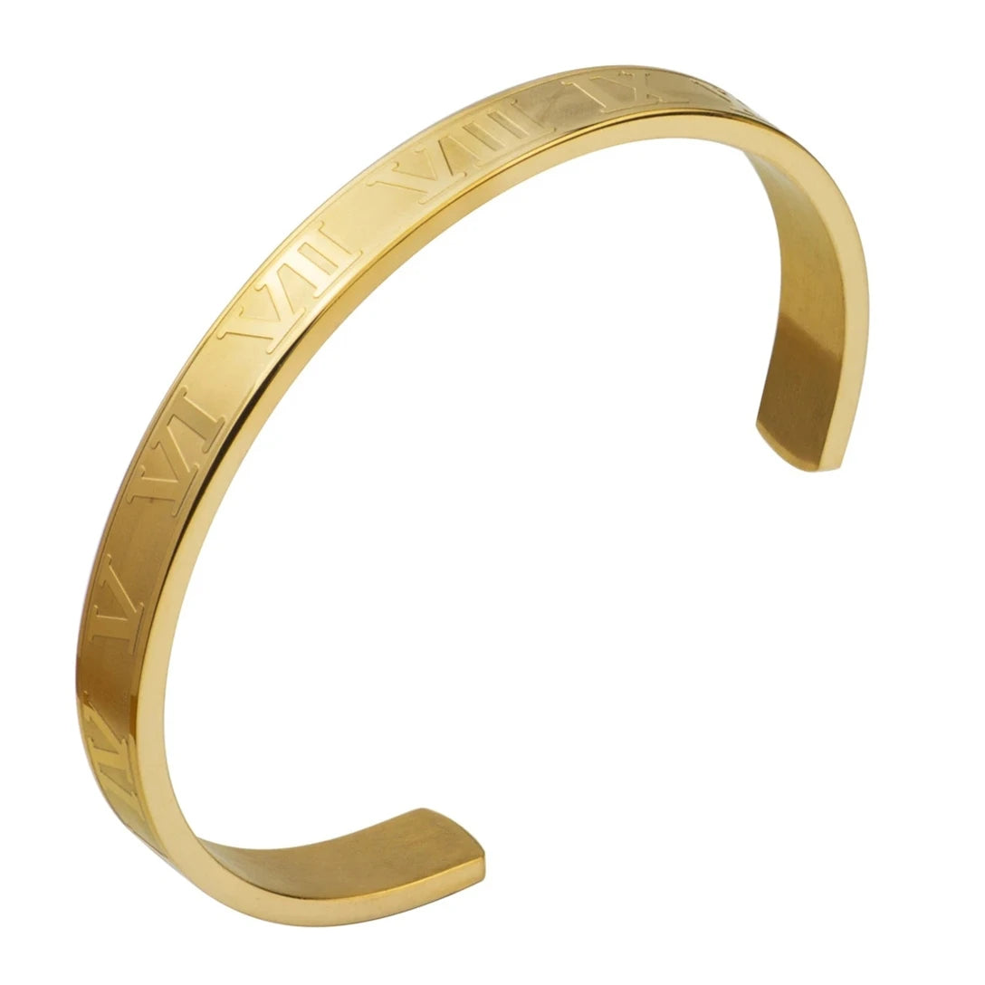 Rome | Luxury Titanium Stainless Steel Roman Numerals Gold Men's Cuff Bracelets