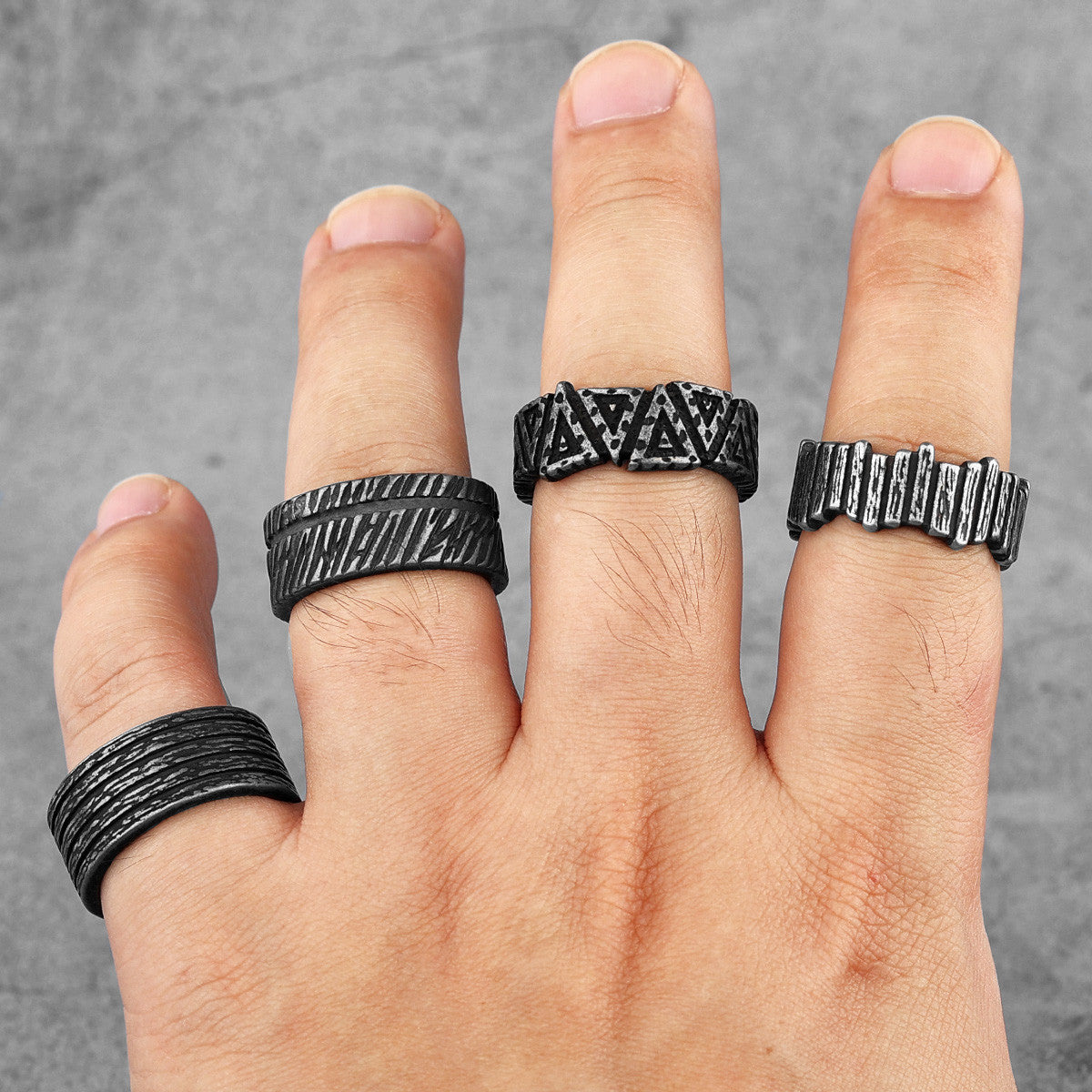 Vintage Black | 316L Stainless Steel Intricate Style Unique Men's Street Wear Rings