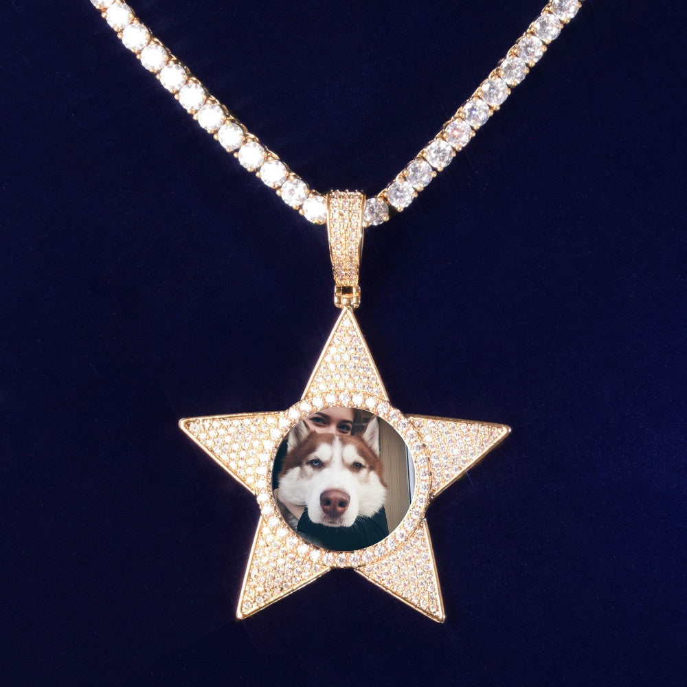 18k Gold Superstar AAA Micro Pave Photo Chain Necklace