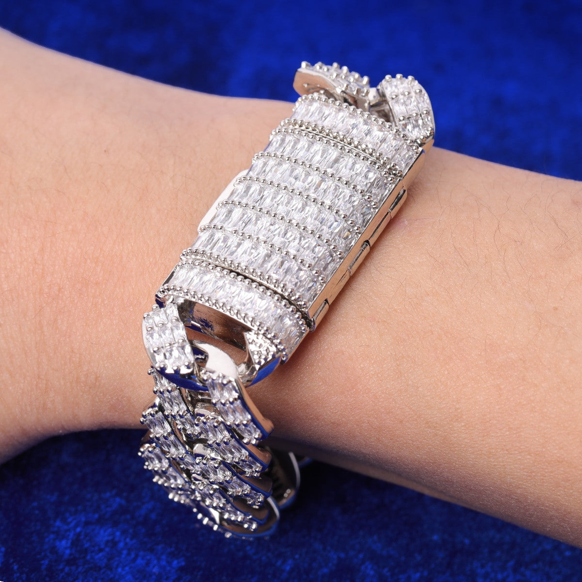 Miami Cuban Link Iced Water 24k 925 Silver Blinged Out 20mm Chain Bracelet Necklace Set