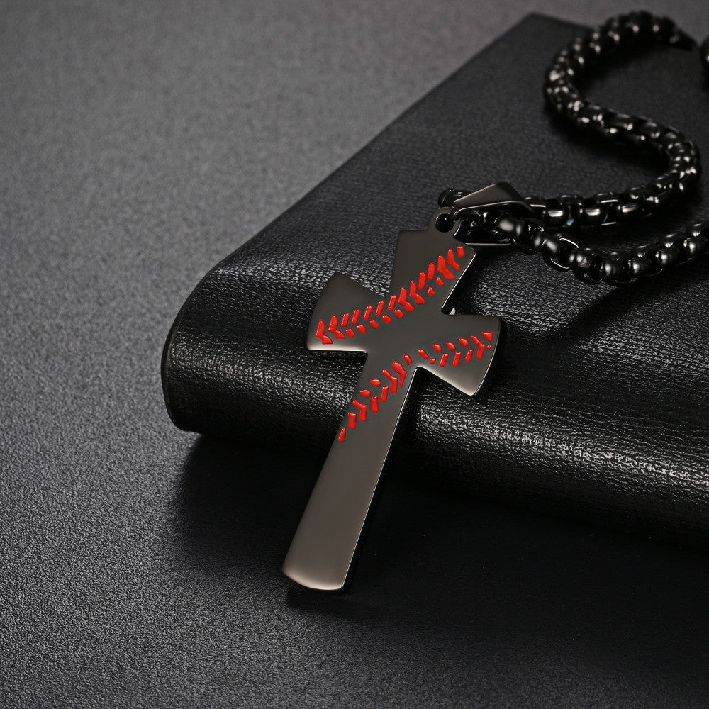 High Quality No Fade Baseball God Stainless Steel Cross Pendant Chain Necklace