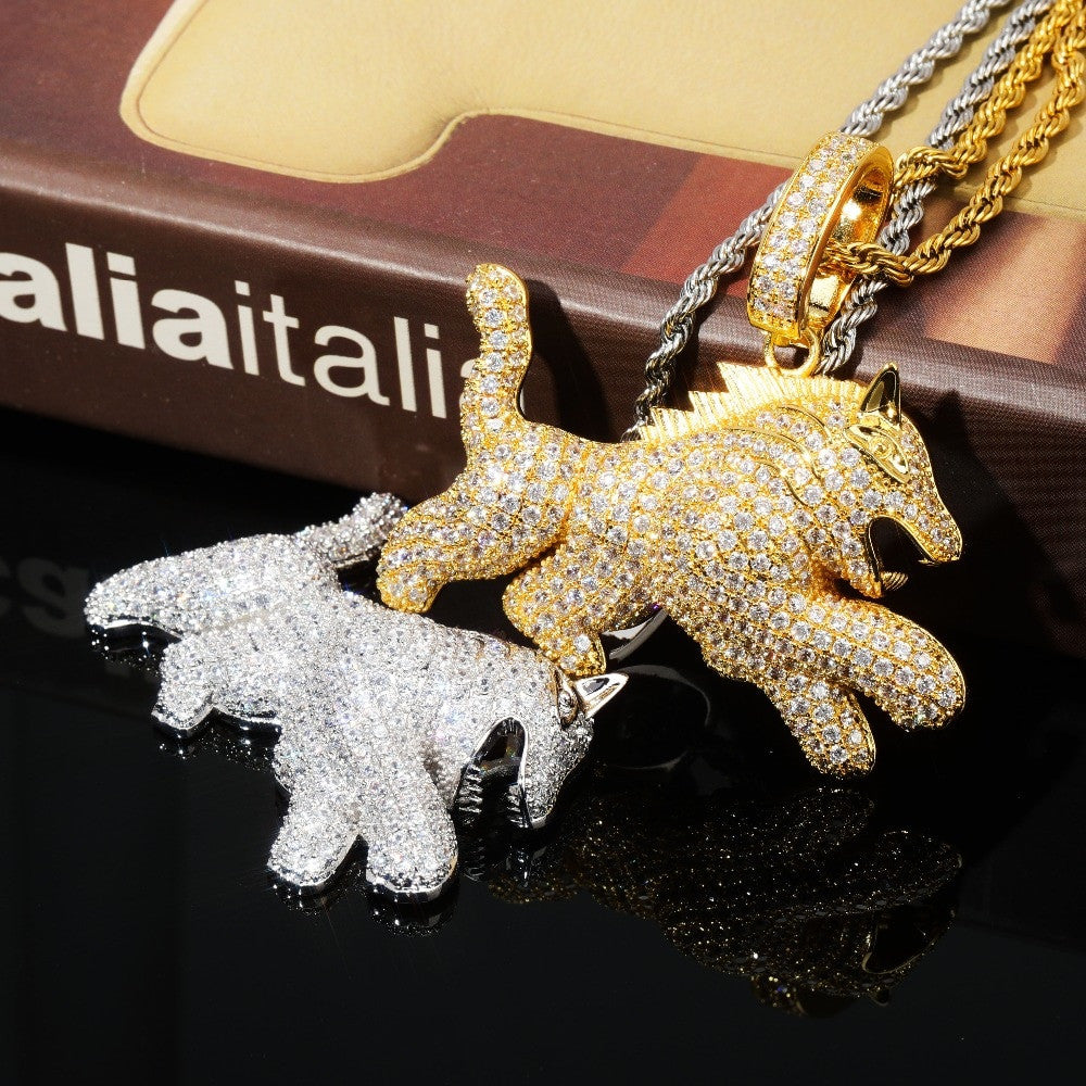 The Wolf Dog Hip Hop Pendant 18k White Yellow Gold Pendant Chain