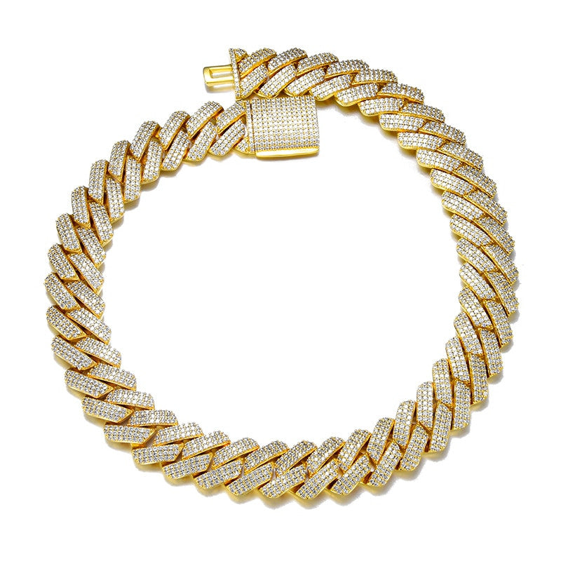 Hip Hop 19mm Close Cut Miami Cuban Link Buckle Clasp AAA Micro Pave Chain Bracelet Set