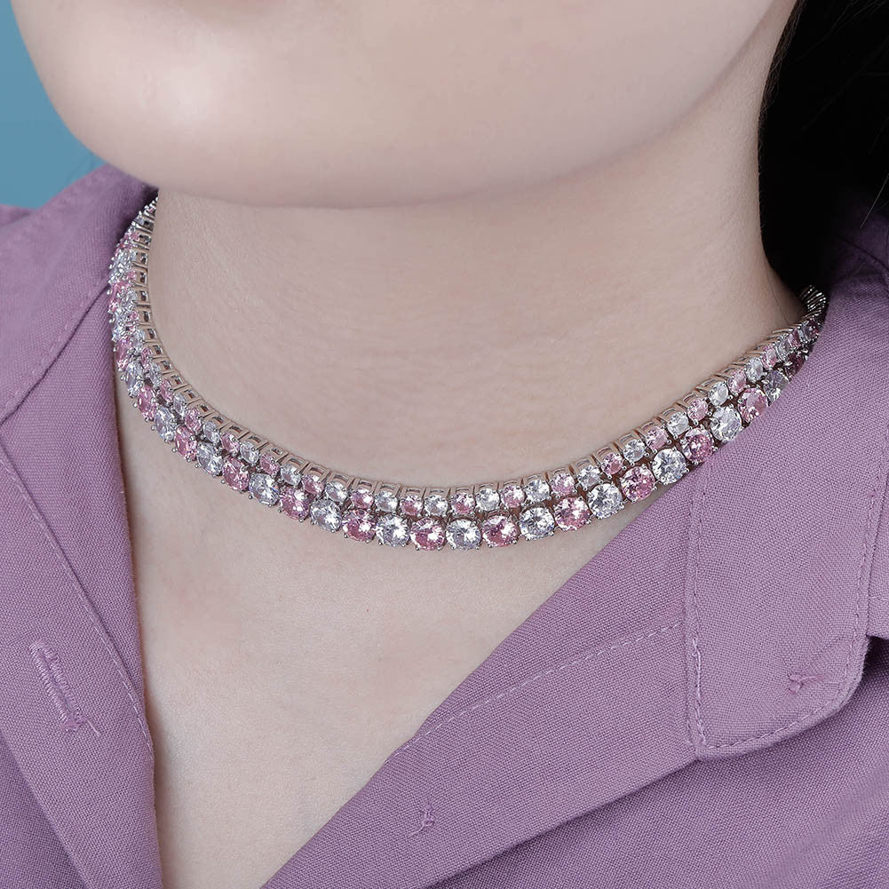 Pink Blue Iced 3mm-6mm Choker Style 1 Row AAA Tennis Chain Necklace