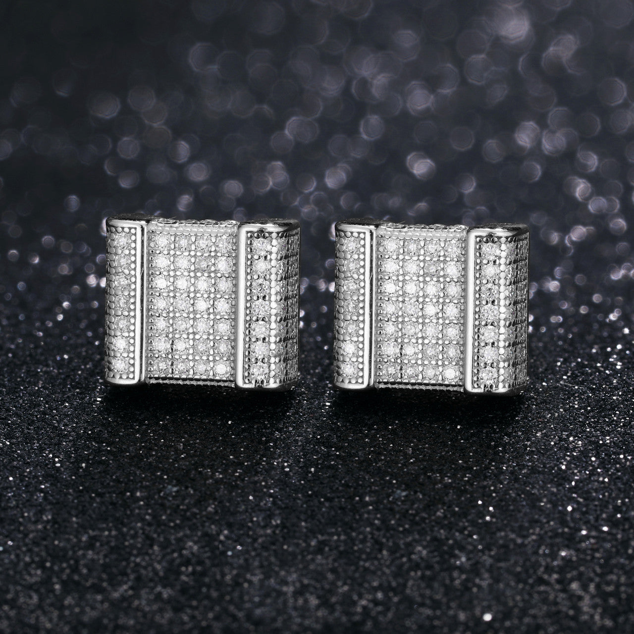 Flooded Ice Genuine Diamond Square Cut Solid Sterling Silver Hip Hop Earrings