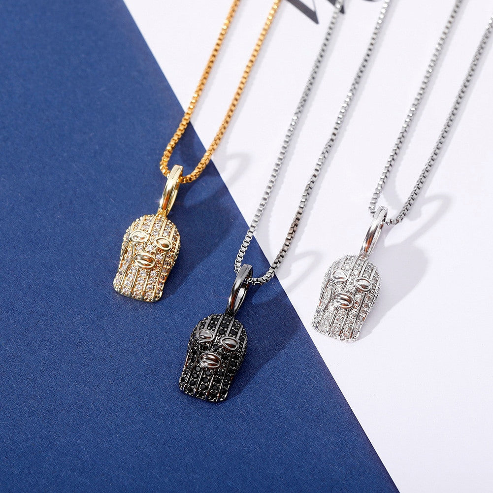 Solid 925 Flooded Ice Silver Black 14k Gold Goon Mask Hip Hop Pendant Chain Necklace