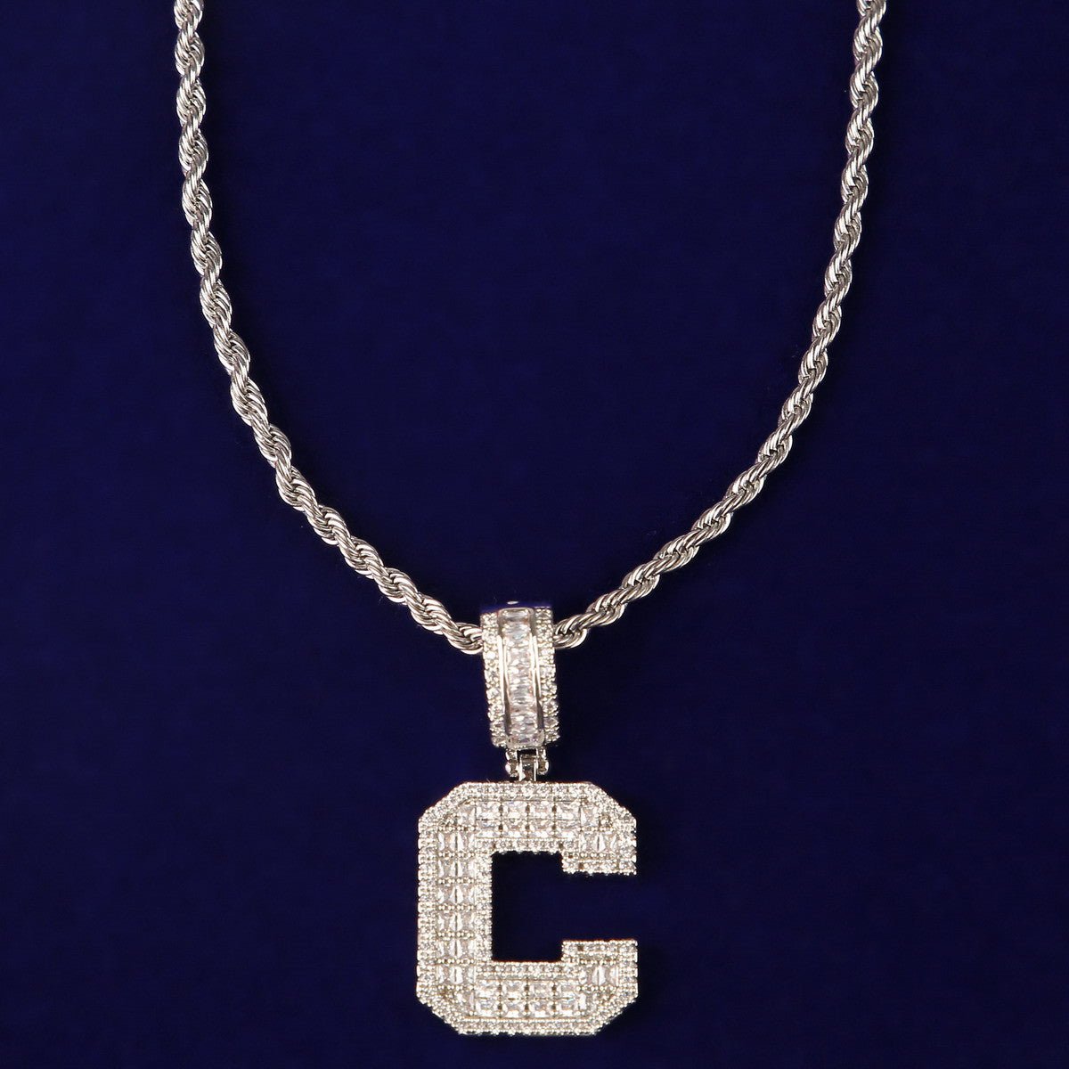 Alphabet Classic | Baguette Iced Initial Letter 4 Prong Set Hip Hop Pendants