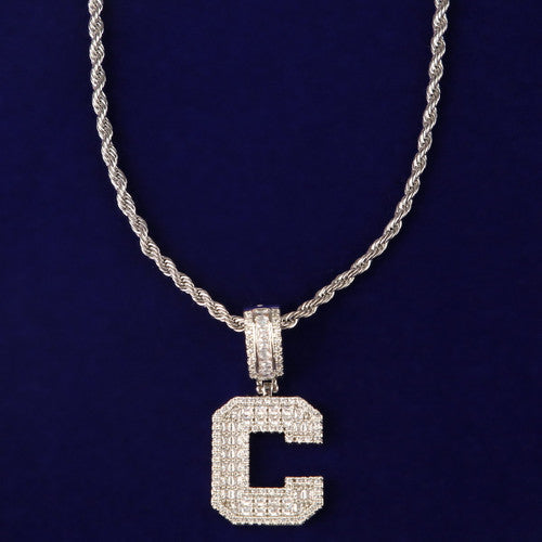 Alphabet Classic | Baguette Iced Initial Letter 4 Prong Set Hip Hop Pendants