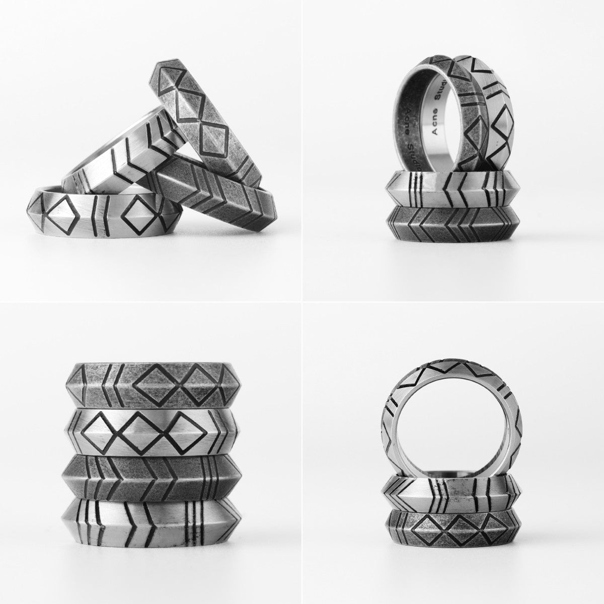 Rhombus Diagonal | 316L No Fade Star Craft Striped Stainless Steel Men's Unique Mysterious Rings