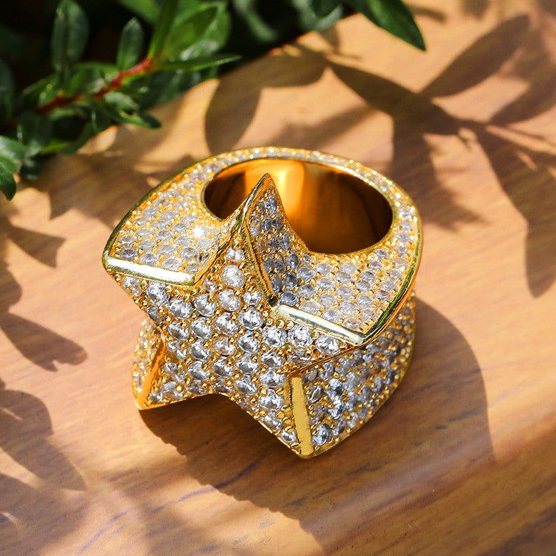 18k Gold .925 Silver AAA Simulated Diamond Crushed Ice Super Star Hip Hop Rings