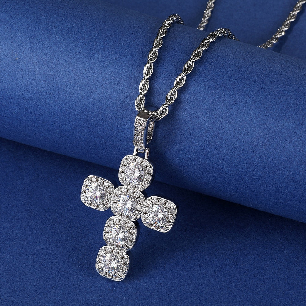 AAA Flooded Ice Micro Pave Centerstone Butterfly Hip Hop Cross Pendant