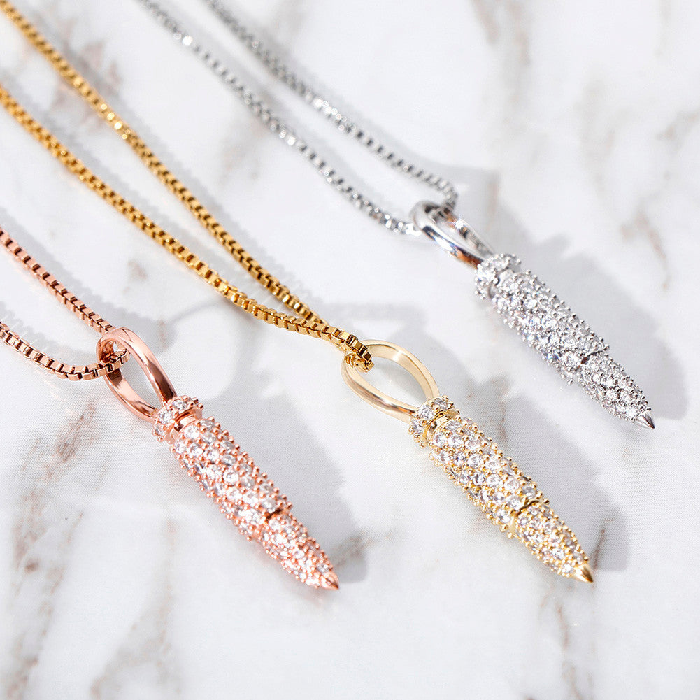 Flooded Ice Solid .925 Sterling Silver Rose 14k Gold Bullet Case Pendant Chain Necklace