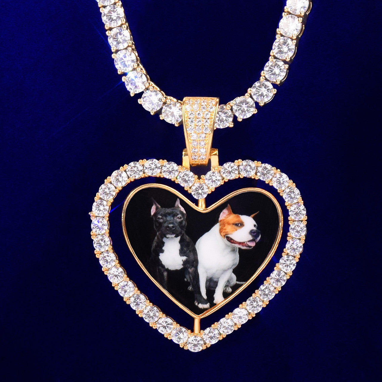 18k Silver Rose Gold Custom Made Rotating Double-Sided Rotating Heart Bling Necklace