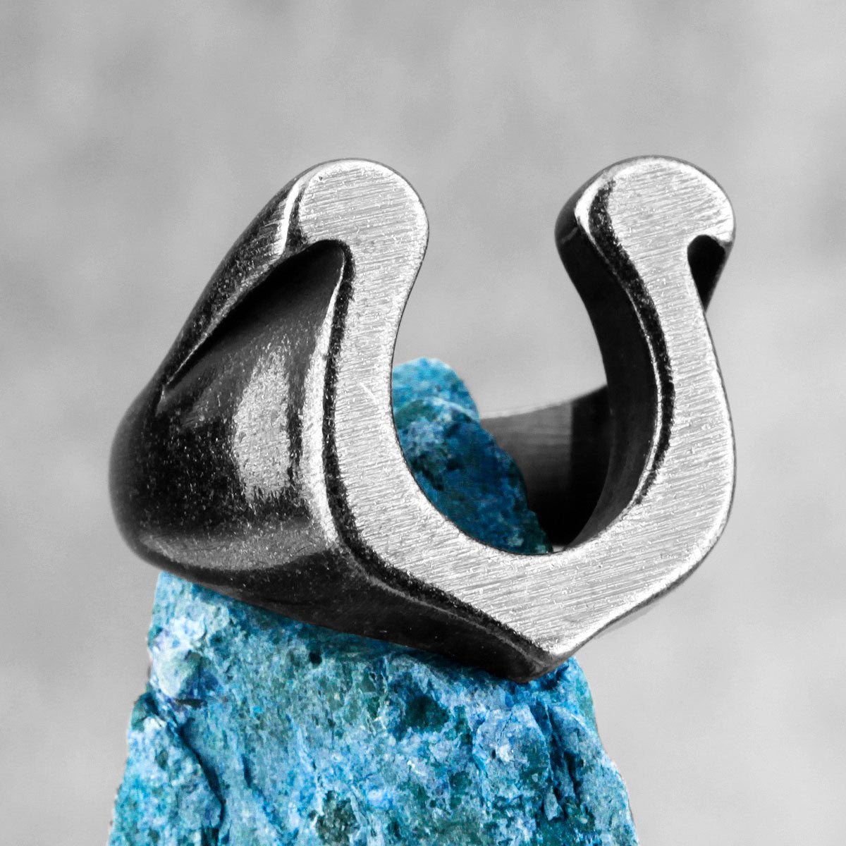 Mens 316L Solid Stainless Steel No Fade lucky Horseshoe Buckle Ring