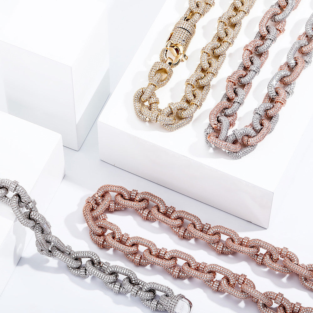 Mens Hip Hop Iced Micro Pave Carabiner Clip 5A Stone Chain Necklace