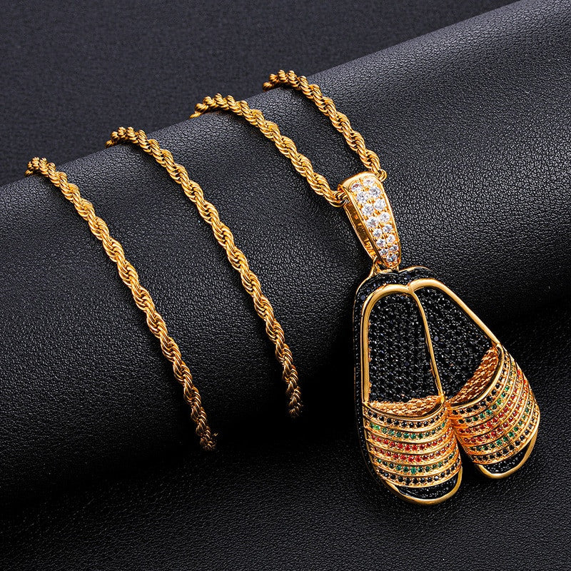 Hip Hop White Gold 18k Gold G Slippers AAA Micro Pave Flooded Ice Pendants