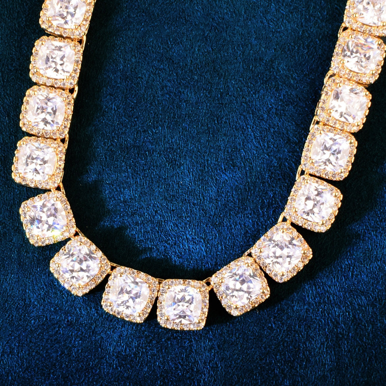 18k Gold Silver Rose Mens 10mm Square Clustered Caged Back Hip Hop Flooded Ice Chain