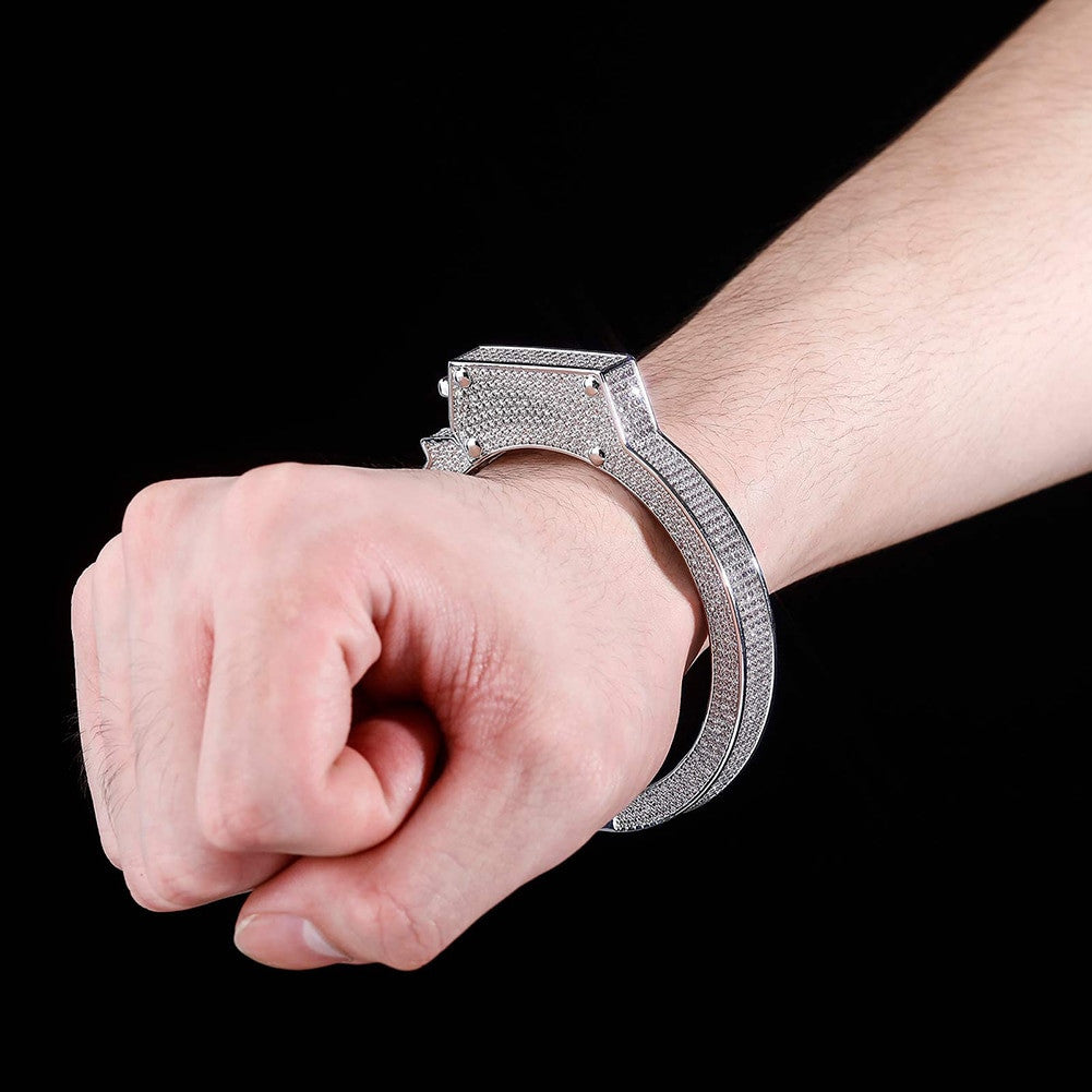 White Gold AAA Micro Pave Handcuff Flooded Ice Bracelets