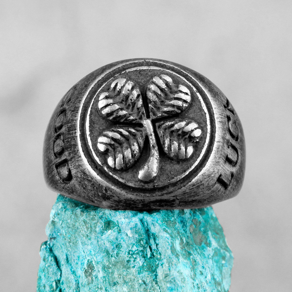 Good Luck | No Fade 316L Stainless Steel Retro Black Style Four Leaf Clover Men's Street Wear Rings