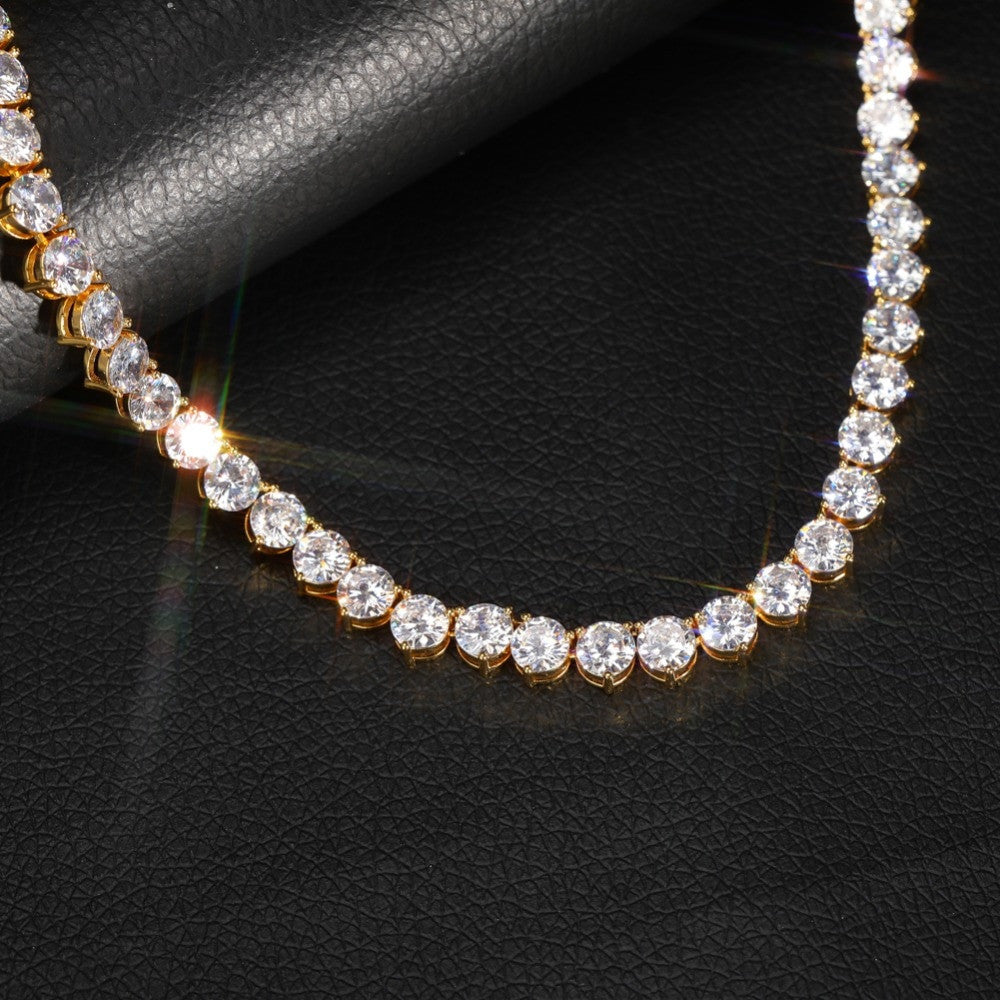 Flooded Ice AAA 3 Prong 4mm 6mm 18k Gold Silver Hip Hop Tennis Chain Necklace