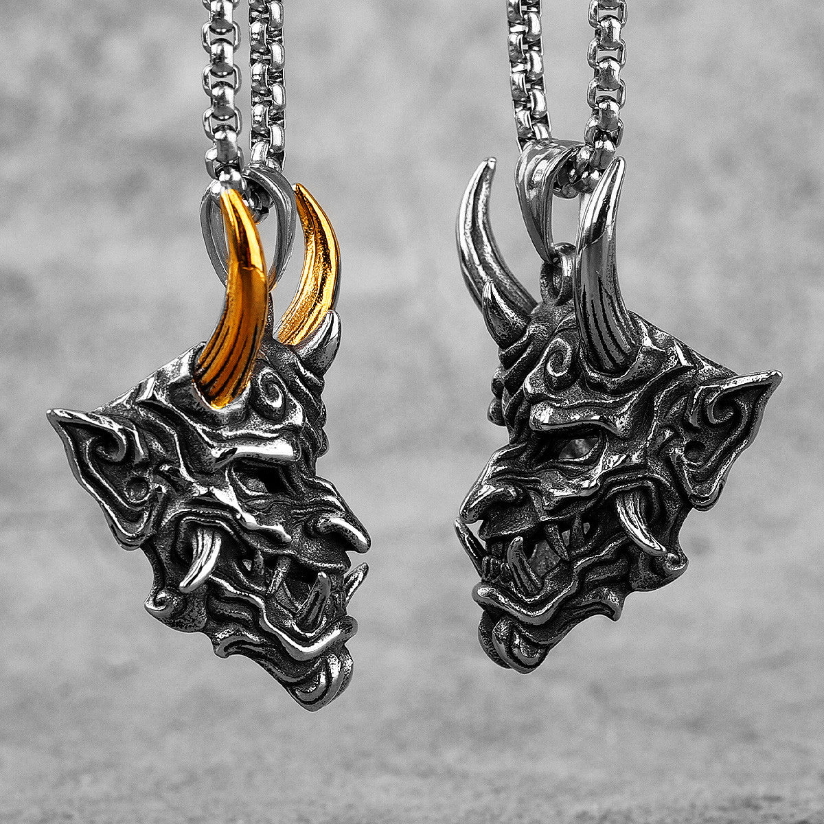 Prajna ll Mask | 316L Satainless Steel Japanese Hannya Shura Mask Horn Pendant Necklace