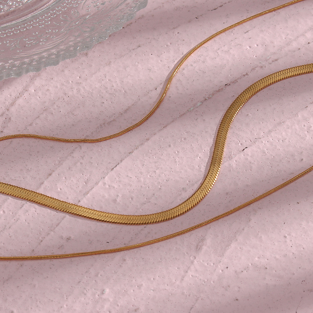 No Tarnish No Fading Stainless Steel 18K Gold Herringbone Thin Snake Chain Layer Necklace