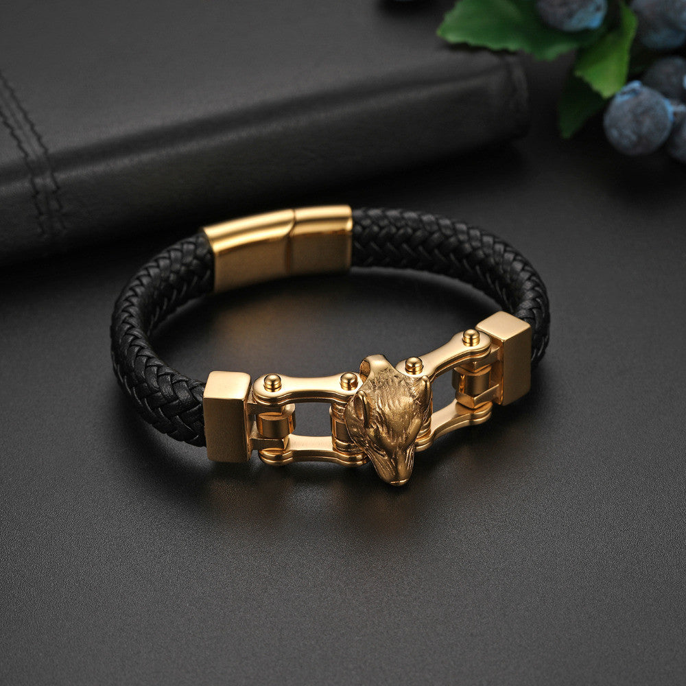 Legend Of The Wolf No Fade Stainless Steel Leather Hip Hop Bracelets