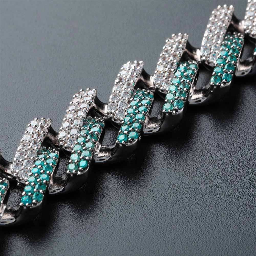 Mens Hip Hop Mint Blue Ice Two Tone Bling Street Wear Jewelry Fashion Bracelet